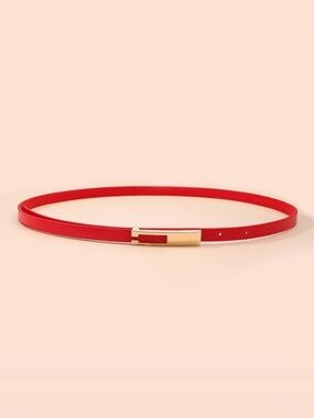 Slim Red Women's Belt with Gold Buckle